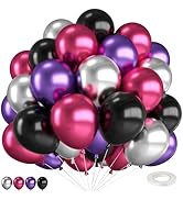 Pink and Purple Balloons,12 Inch Metallic Pink Purple Black and Silver Balloons with Ribbon,for W...