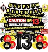 13th Birthday Decorations for Boys Girls, Caution Logos Happy 13th Birthday Party Decorations, 13...