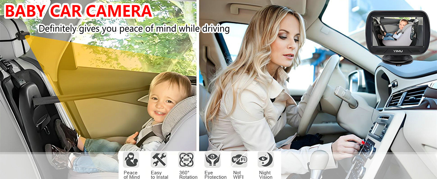 Baby Car Camera HD 720P with 4.3 Inch Monitor can automatically switch to the night vision function 