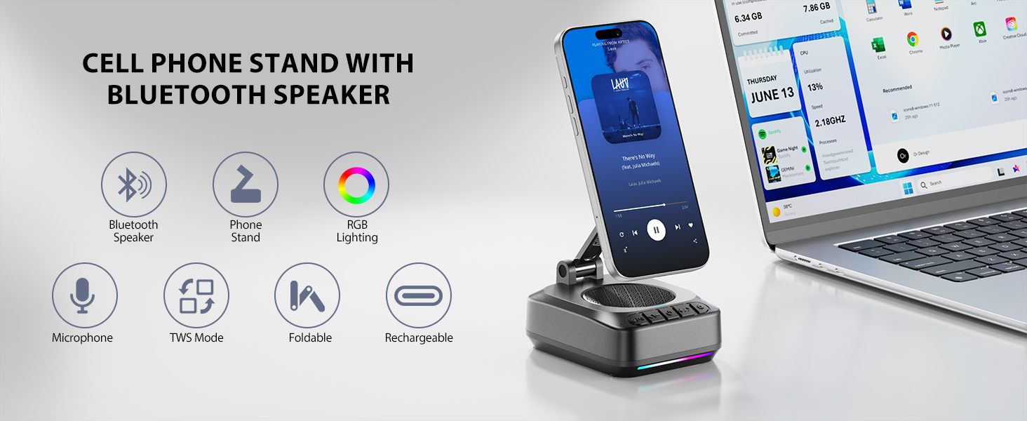 Cell Phone Stand with Bluetooth Speaker
