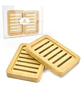 Slotted Wooden Soap Dish, 2 Pack Bamboo Self Draining Bar Soap Holder, Wooden Sponge Holder Tray ...