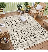 HUGEAR 5x7 Outdoor Rug Black/Beige Linen-Look Fabric Boho Area Rug High Traffic Stain Resistant E...