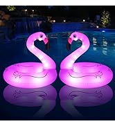 Inflatable Flamingo Pool Floats with Lights, FlyfreeU Solar Powered Flamingo Swim Tube Rings, 42'...