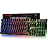 BlueFinger Gaming Keyboard USB Wired Full Size Keyboards, Rainbow Backlit Light Up Keyboard with ...