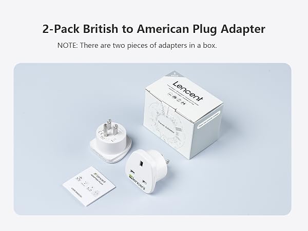 2-Pack British to American Plug Adapter