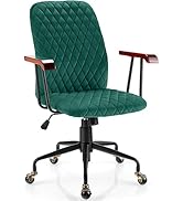 COSTWAY Ergonomic Home Office Chair, Upholstered Velvet Leisure Office Chair with Rubber Wood Arm...