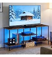 50 Inch TV Stand with Power Outlets and LED Lights, Rustic Brown TV Stands for Living Room Farmho...