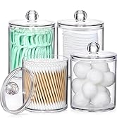 4 Pack Acrylic Qtip Holder Dispenser for Cotton Swabs, Balls, Pads, Floss Picks- Small Clear Plas...