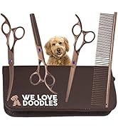 Dog Grooming Scissors Kit - Best Tools For Goldendoodles, Poodles &amp; Doodles - Straight, Curved &amp; ...