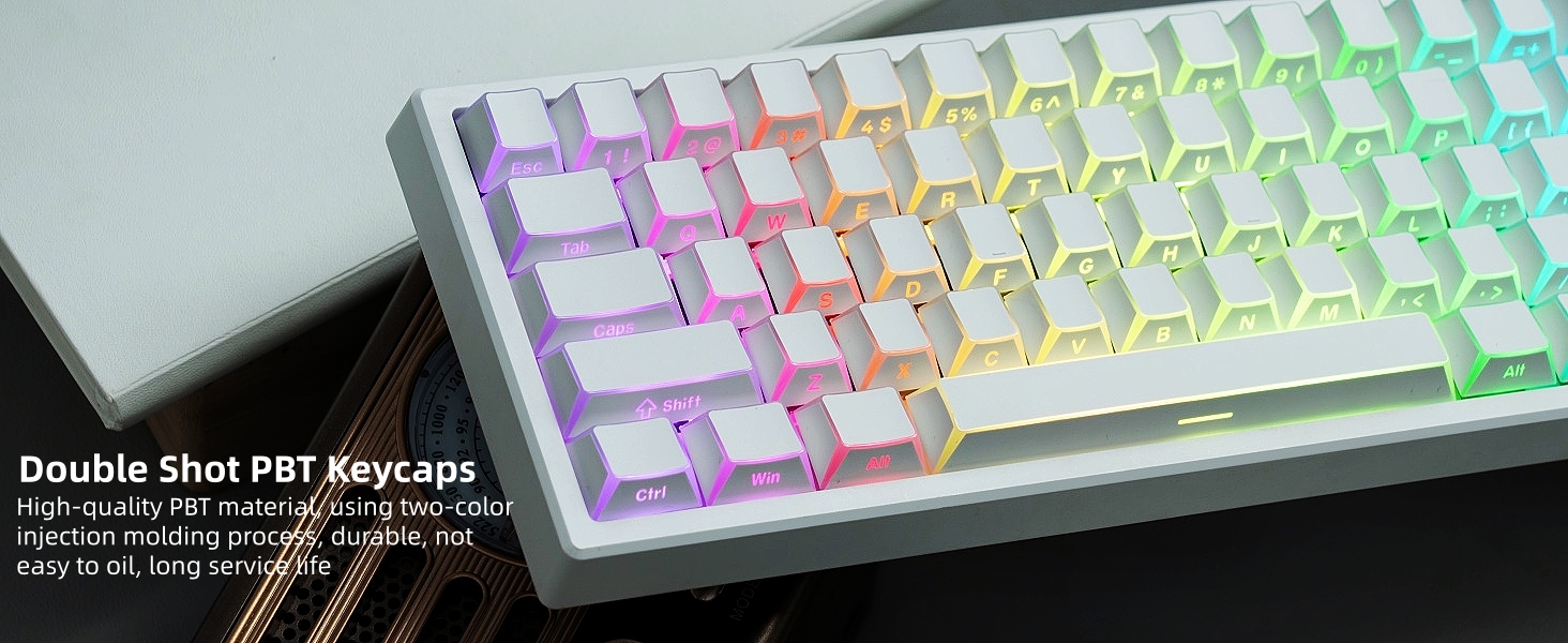 PBT Shine Through Keycaps Manga White, OEM Profile Side Printed Custom Key caps