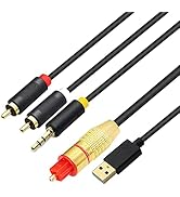 GINTOOYUN USB Fiber Optic Digital Analog Audio Cable, AUX SPDIF Digital Fiber Optic to 3.5mm + 2 ...