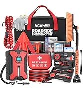 Car Emergency Safety Kit Bag with Portable Air Compressor, Jumper Cables,First Aid Kit, Winter Ve...