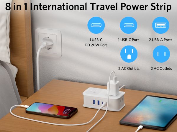 8 in 1 international travel power strip