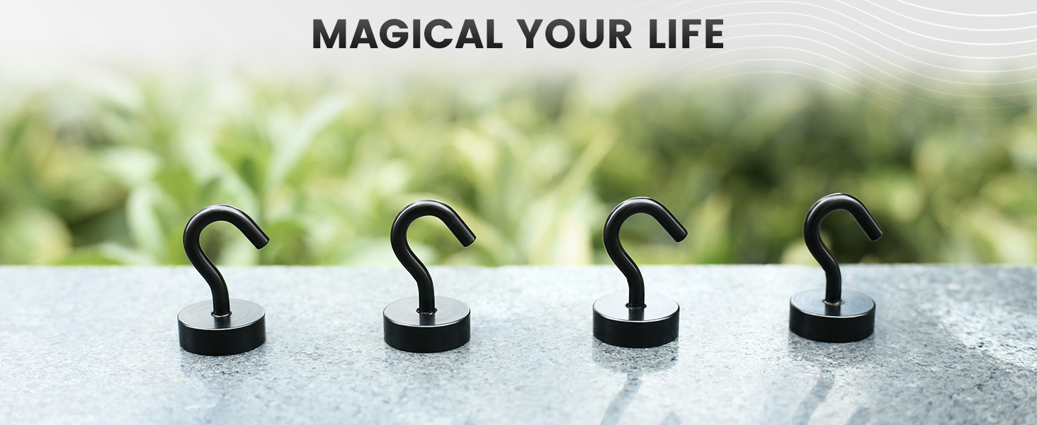 Neosmuk Black Magnetic Hooks New Design with Steel Tube inside the base
