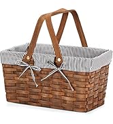 Small Picnic Basket with Double Folding Handles, Natural Hand Woven Basket, Eggs Candy Basket for...