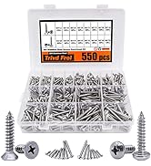 Trivd Frol 550Pcs Self Tapping Screws Assortment Set, M3/M4/M5/M6 304 Stainless Steel Sheet Metal...