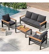 Aoxun Aluminum Outdoor Patio Furniture Set, 5 Seats Outdoor Sectional with Coffee Table, Patio Co...