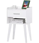 Lerliuo White Nightstand, Bed Side Table with Drawer Open Shelf, Wood Nightstands, End Table with...