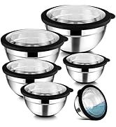 TeamFar Mixing Bowls with Lids Set of 6, Stainless Steel Metal Salad Bowls with Non-Slip Bottom, ...