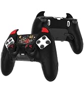 PlayVital for PS5 Edge Controller Skin | Demon Black Silicone Cover with Touchpad Sticker &amp; Thumb...