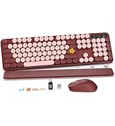 Wireless Keyboard and Mouse Combo - Retro Keyboard with Round Keycaps, Full-Size Typewriter Keybo...