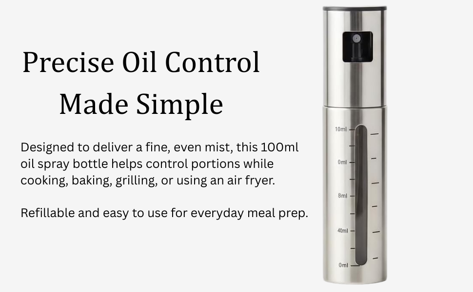 stainless steel olive oil spray bottle with graduated glass body for cooking
