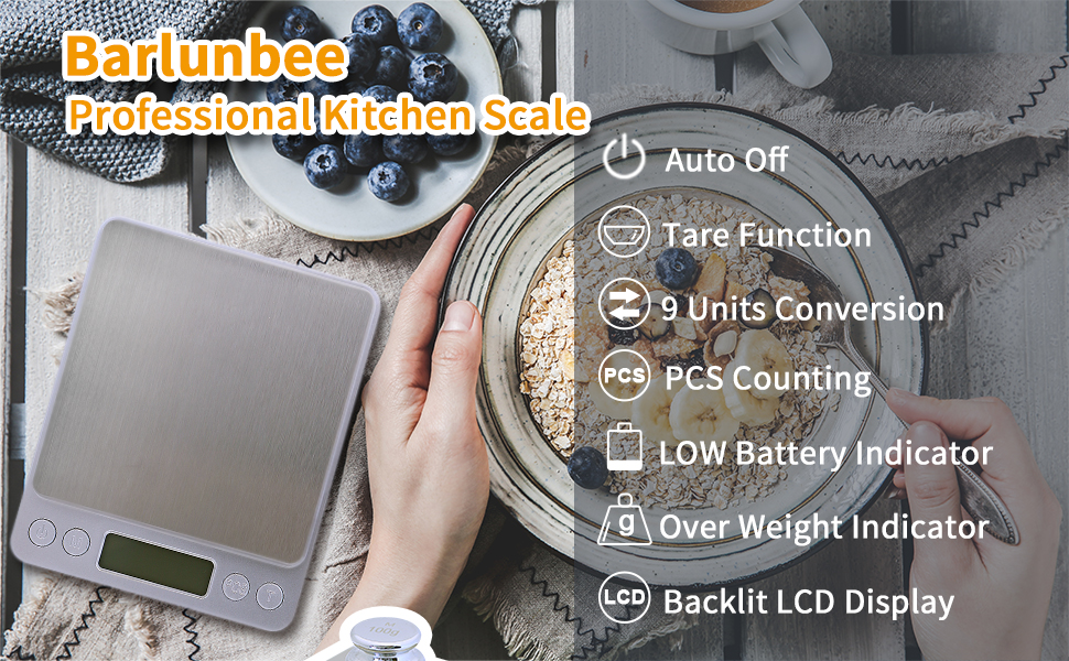Barlunbee|Professional Kitchen Scale 0.1g precise easy to clean Portable