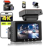 Dash Cam 4K Front and 1080P Rear Full HD Dash Camera for Cars with ADAS &amp; Blind Spot Detection, B...