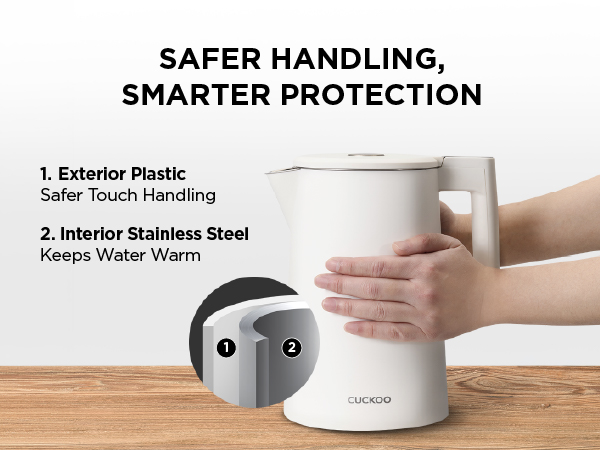 Insulated double wall electric teakettle, cool touch kettle with auto shut off and boil dry safety