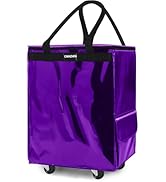 CIMAZHEN (Medium,Purple) Reusable Grocery Bag on Wheels, Foldable Rolling Tote Bag with 3 Handles...