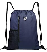 Drawstring Backpack Sports Gym Bag for Women Men Children Large Size with Zipper and Water Bottle...