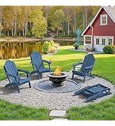 LUE BONA Folding Adirondack Chair, Chairs Set of 2, Cup Holder, Woodgrain, Fire Pit, Patio, Pool,...