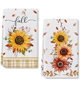 RABUSOFA Fall Kitchen Towels Set of 2,Orange Pumpkin Autumn Dish Towels 18x26 Inch Drying Dishclo...