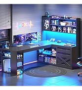 SEDETA Farmhouse L Shaped Gaming Desk, 61” Corner Computer Desk with Storage Drawers and Power Ou...