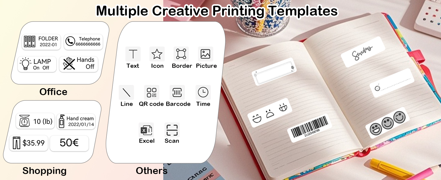 Label Maker Machine with Tape 300DPI Bluetooth Label Printer Portable Thermal Printer Sticker Maker