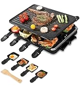 TeqHome Raclette Table Grill, Korean BBQ Grill 2 in 1 Electric Griddle, Nonstick Electric Raclett...
