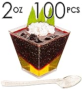 DLux 100 x 2oz Square Mini Dessert Cups with Spoons, Gold Glitter Clear Plastic Parfait Appetizer...
