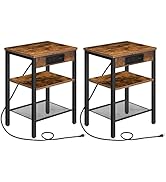 HOOBRO End Table Set of 2 with Charging Station and USB Ports, 3-Tier Nightstands with Adjustable...