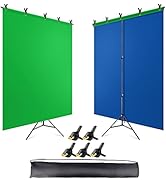 JEBUTU Blue Green Screen Backdrop with Stand, 6.5x5ft(HxW) Green Screen Stand, Portable 2-in-1 Bl...