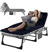 ABORON 3-in-1 Folding Patio Lounge Chair, 440LB Heavy-Duty Tri-Fold Guest Bed with Plush Cotton C...