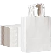 [50 Pack] Gift Bags Medium Size 8x4.25x10.5 White Paper Bags with Handles Bulk, Recyclable Craft ...