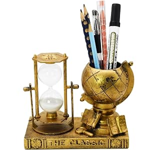 Globe-Themed Pencil Holder with Hourglass