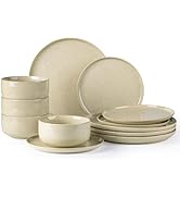 theterra Ceramic Dinnerware Sets for 4, 12 Pieces Handmade Reactive Glaze Plates and Bowls Set, S...