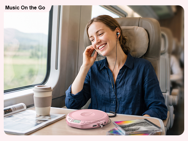 Pink portable CD player for travel