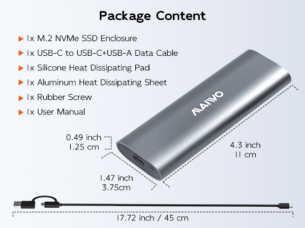 M.2 NVME to USB3.1 type-C adapter container caddy case shell housing reader dockcase holder