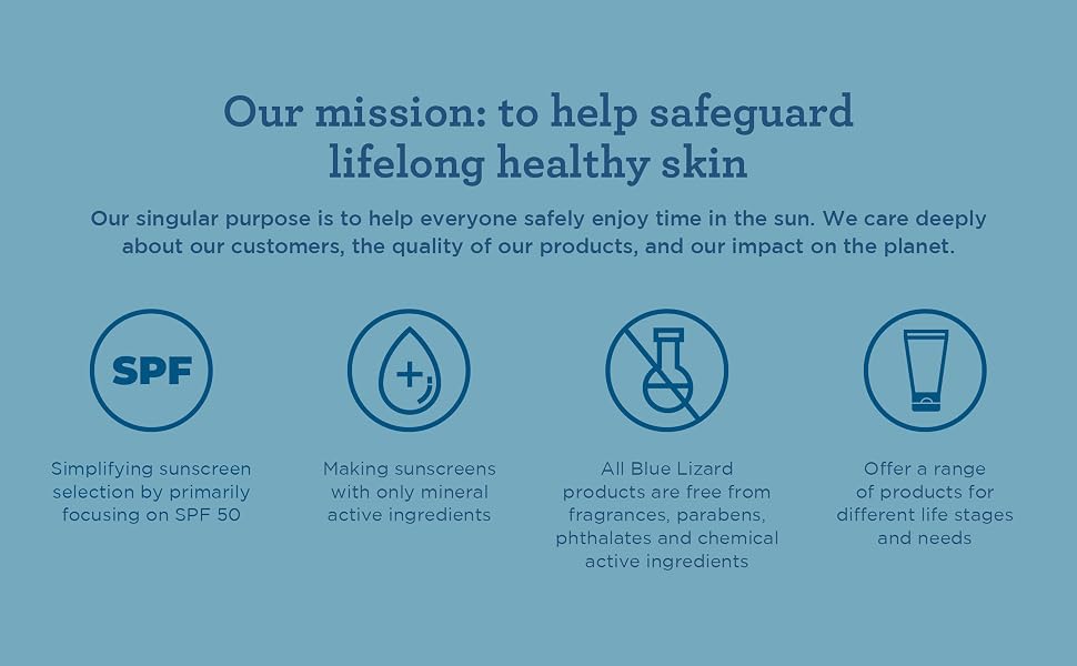 Our mission statement, help safeguard lifelong healthy skin, SPF 50, mineral only sunscreen