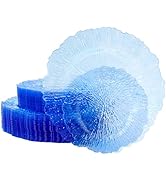U-QE 60PCS Clear Blue Plates - Blue Plastic Fathers Day Plates Disposable&amp;Reusable - Heavy Duty P...