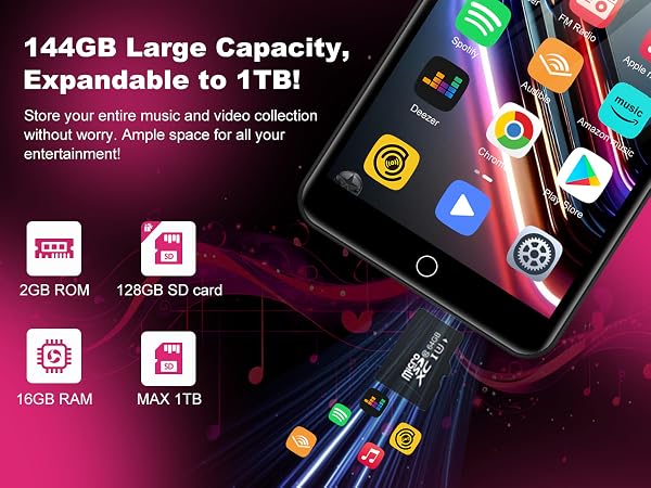144GB MP3 Player with Bluetooth and WiFi