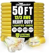 50ft Outdoor/Indoor Extension Cord 3-Outlet 12/3 Gauge Extra Heavy Duty 3 Prong SJTW, Waterproof,...