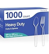 1000 Count Plastic Silverware Heavy Duty - 500 Spoons, 500 Forks, BPA-Free, Heat Resistant, Dispo...